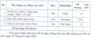 Thông báo v/v chào giá dụng cụ y tế cho Bệnh viện Da liễu Quảng Nam (lần 2)